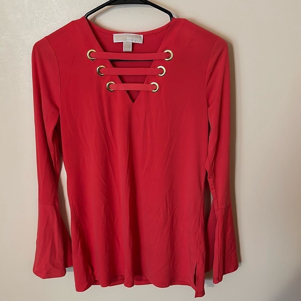 Michael Kors red blouse bell sleeves Y2K